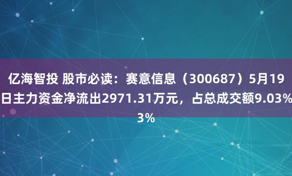 亿海智投 股市必读:赛意信息(300687)5月19日主力资金净流出2971.31万元,占总成交额9.03%